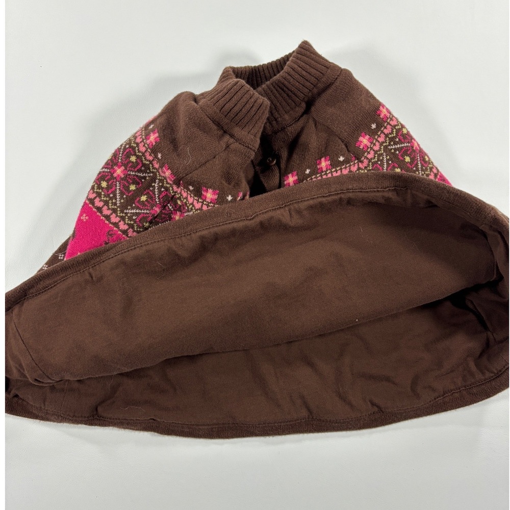 Vintage 2005 Gymboree Poncho Fair Isle Reindeer Capelet Sweater Pockets Brown 2T - Picture 10 of 11